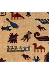 DISTRESSED HAND KNOTTED VINTAGE PICTORIAL SHRZ WOOL AREA RUG 10.9 X 7.6 FT (462 GER)
