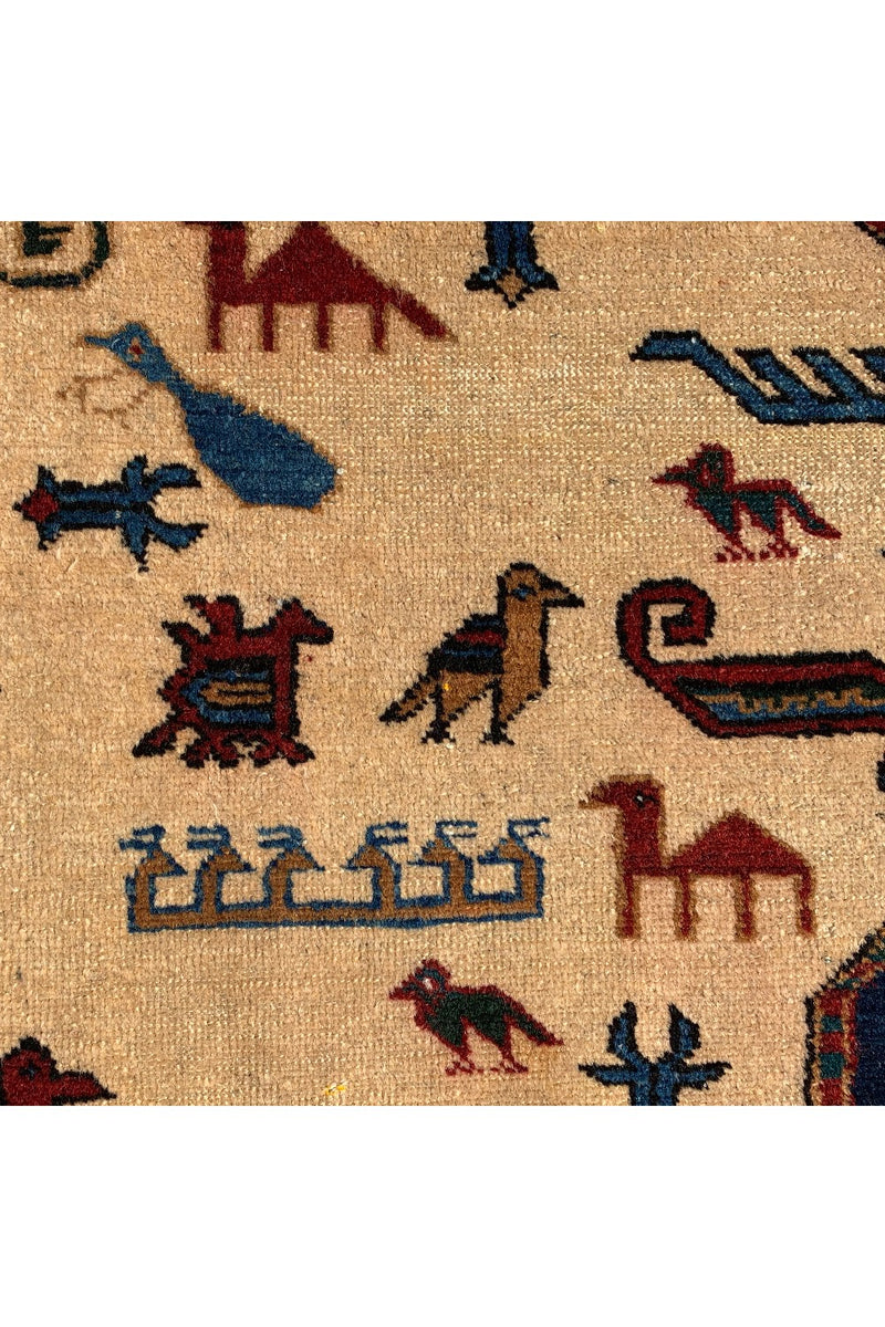 DISTRESSED HAND KNOTTED VINTAGE PICTORIAL SHRZ WOOL AREA RUG 10.9 X 7.6 FT (462 GER)