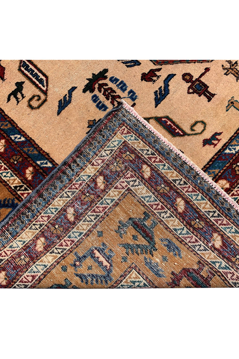 DISTRESSED HAND KNOTTED VINTAGE PICTORIAL SHRZ WOOL AREA RUG 10.9 X 7.6 FT (462 GER)