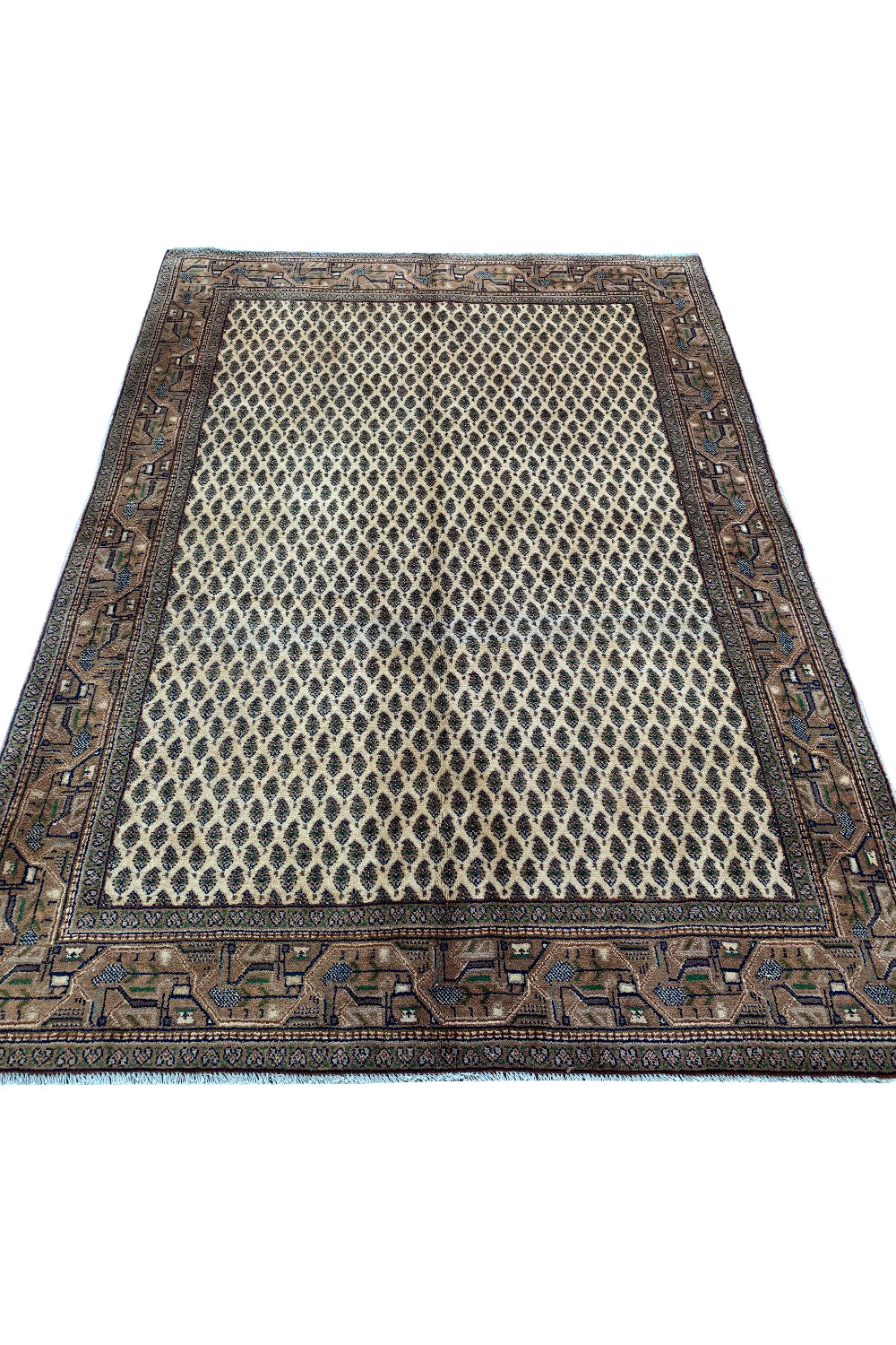 AUTHENTIC HAND KNOTTED VINTAGE BADAM GUL WOOL AREA RUG 5.10 X 4.1 FT (466 GER)