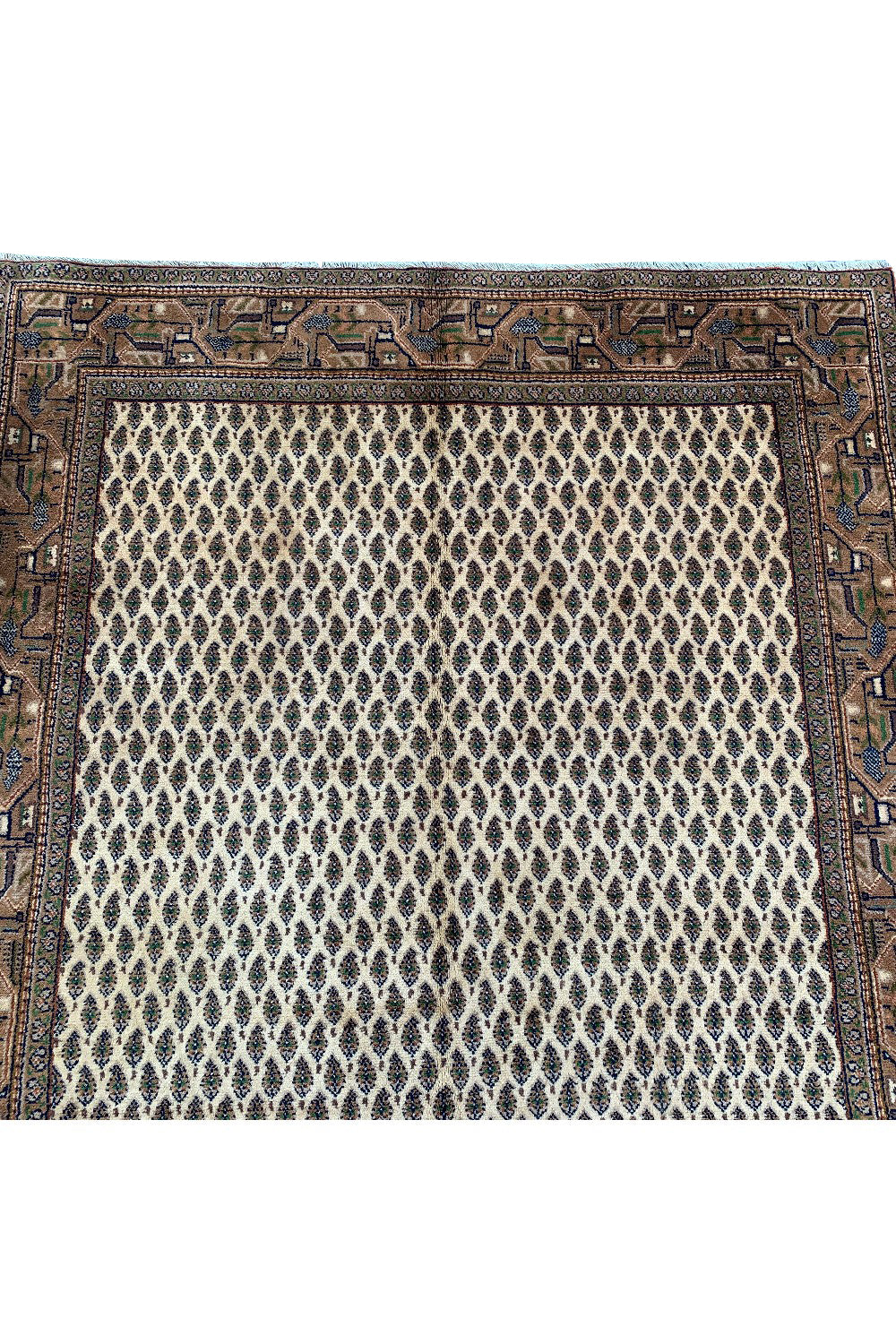 AUTHENTIC HAND KNOTTED VINTAGE BADAM GUL WOOL AREA RUG 5.10 X 4.1 FT (466 GER)