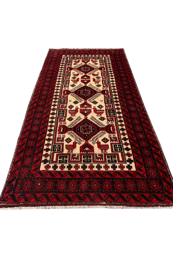 AUTHENTIC HAND KNOTTED VINTAGE ZAIDAN BALOUCH PICTORIAL WOOL AREA RUG 6.4 X 3.1 FT (585 GER)