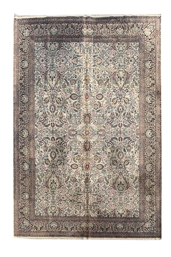 Authentic Hand Knotted Vintage Kashmiri Silk Area Rug 11.2 x 7.11 Ft