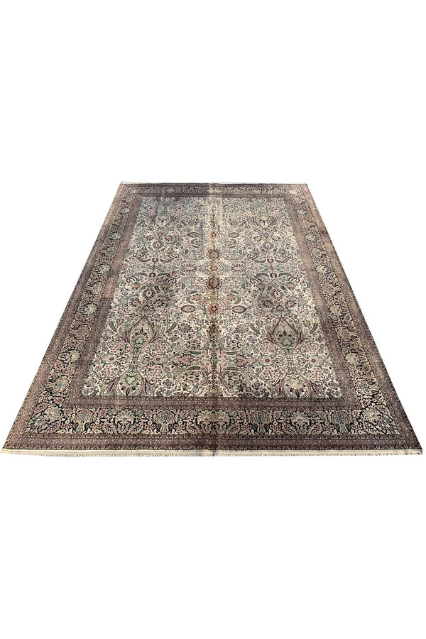 Authentic Hand Knotted Vintage Kashmiri Silk Area Rug 11.2 x 7.11 Ft