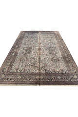 Authentic Hand Knotted Vintage Kashmiri Silk Area Rug 11.2 x 7.11 Ft