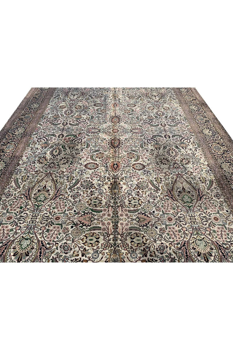 Authentic Hand Knotted Vintage Kashmiri Silk Area Rug 11.2 x 7.11 Ft