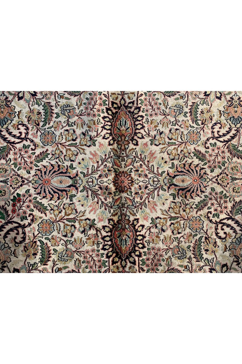 Authentic Hand Knotted Vintage Kashmiri Silk Area Rug 11.2 x 7.11 Ft