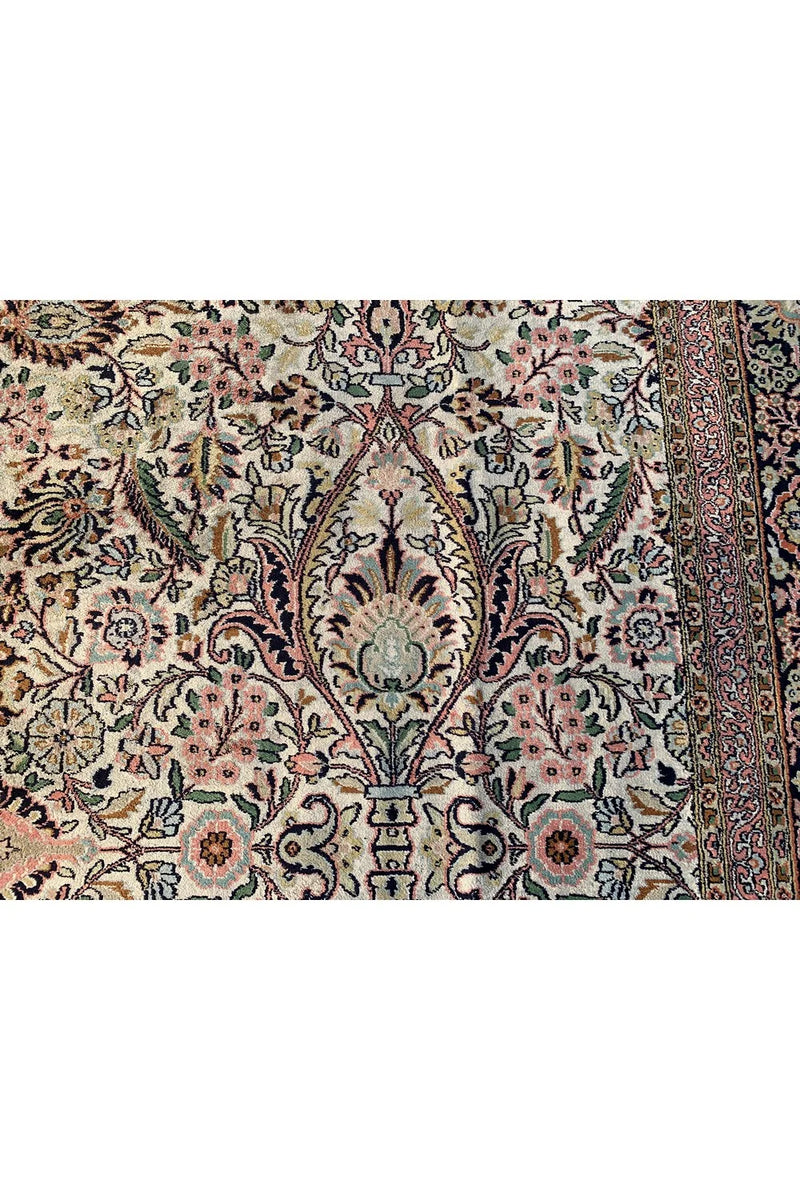 Authentic Hand Knotted Vintage Kashmiri Silk Area Rug 11.2 x 7.11 Ft