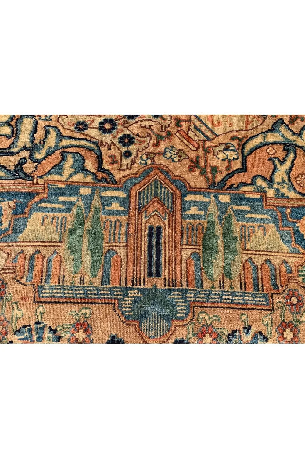 Authentic Hand Knotted Antique Kashmour Pictorial Wool Area Rug 12.7 x 9.7 Ft