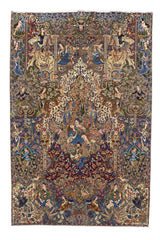 Authentic Hand Knotted Vintage Kashmour Hunting Pictorial Wool Area Rug 12.8x 9.8 Ft