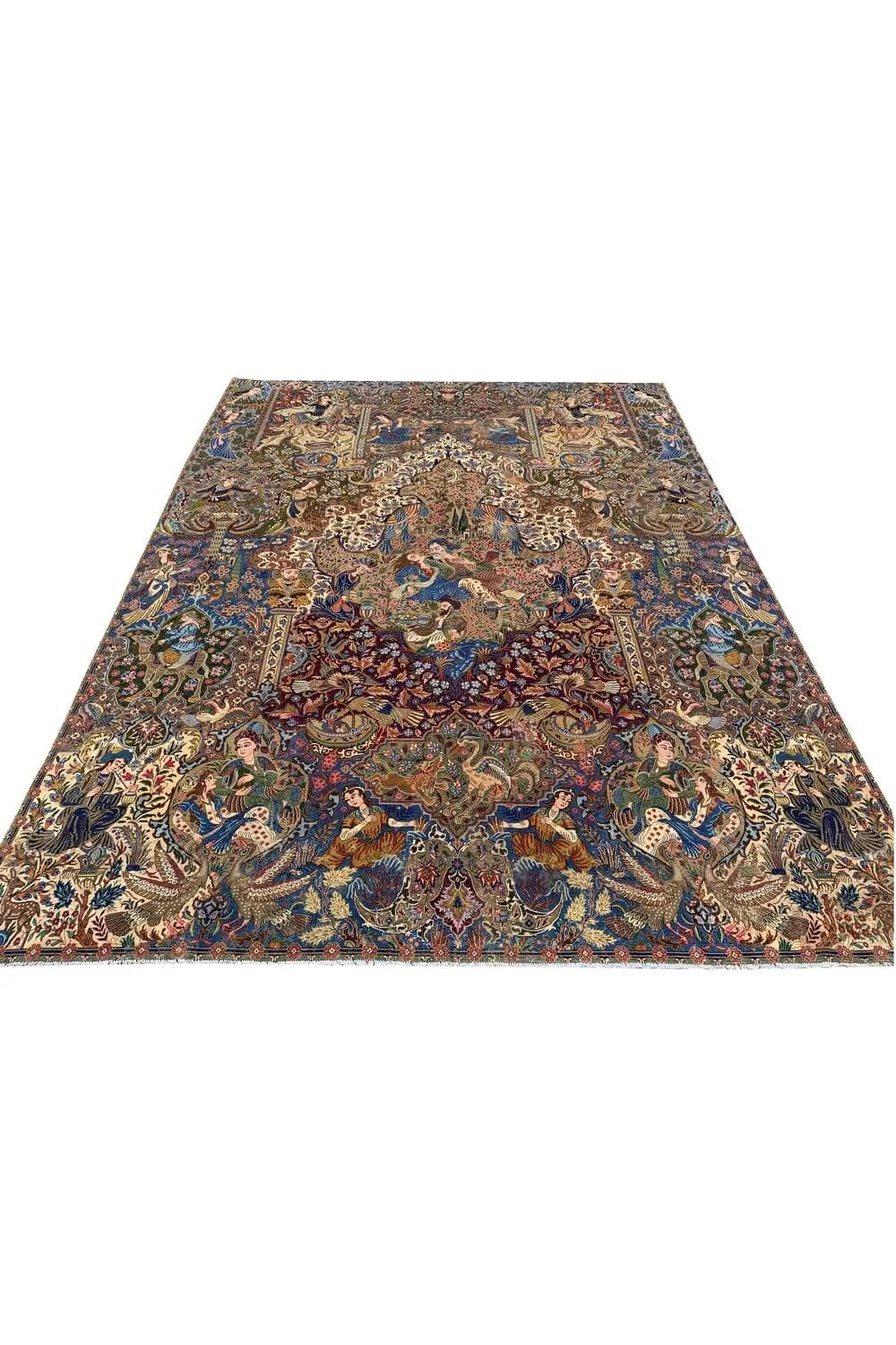 Authentic Hand Knotted Vintage Kashmour Hunting Pictorial Wool Area Rug 12.8x 9.8 Ft