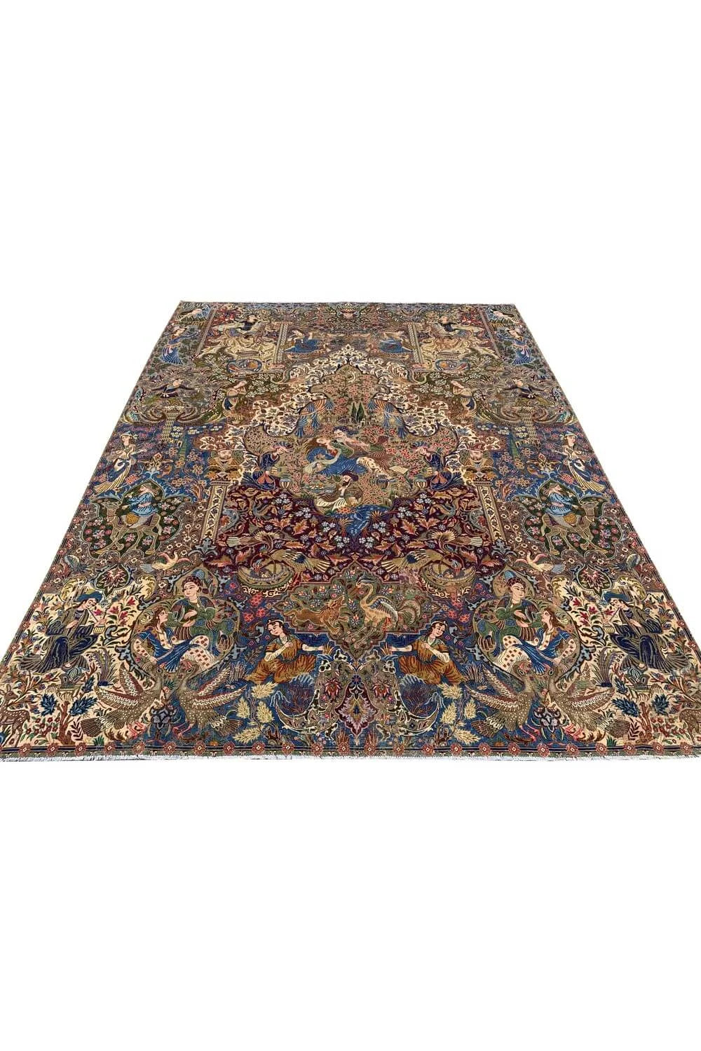 Authentic Hand Knotted Vintage Kashmour Hunting Pictorial Wool Area Rug 12.8x 9.8 Ft