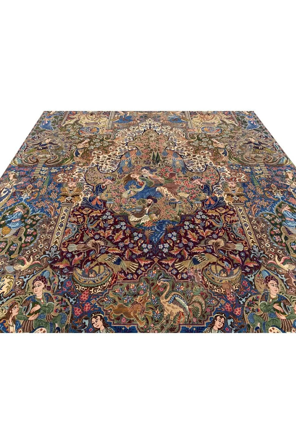 Authentic Hand Knotted Vintage Kashmour Hunting Pictorial Wool Area Rug 12.8x 9.8 Ft