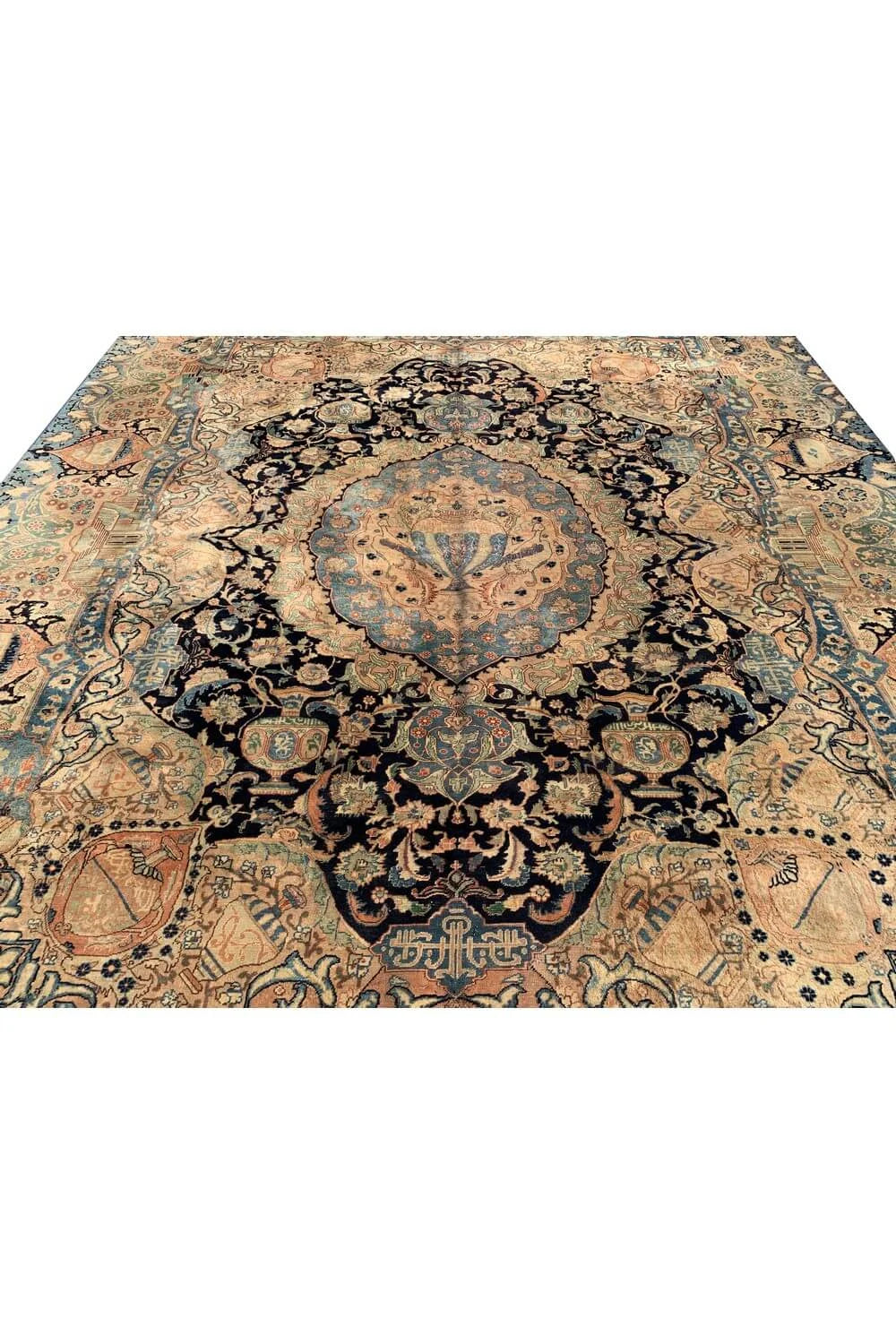 Authentic Hand Knotted Antique Kashmour Pictorial Wool Area Rug 12.7 x 9.7 Ft