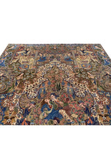 Authentic Hand Knotted Vintage Kashmour Hunting Pictorial Wool Area Rug 12.8x 9.8 Ft