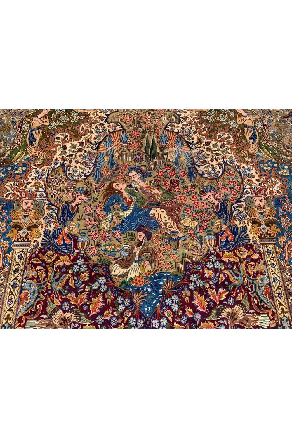 Authentic Hand Knotted Vintage Kashmour Hunting Pictorial Wool Area Rug 12.8x 9.8 Ft