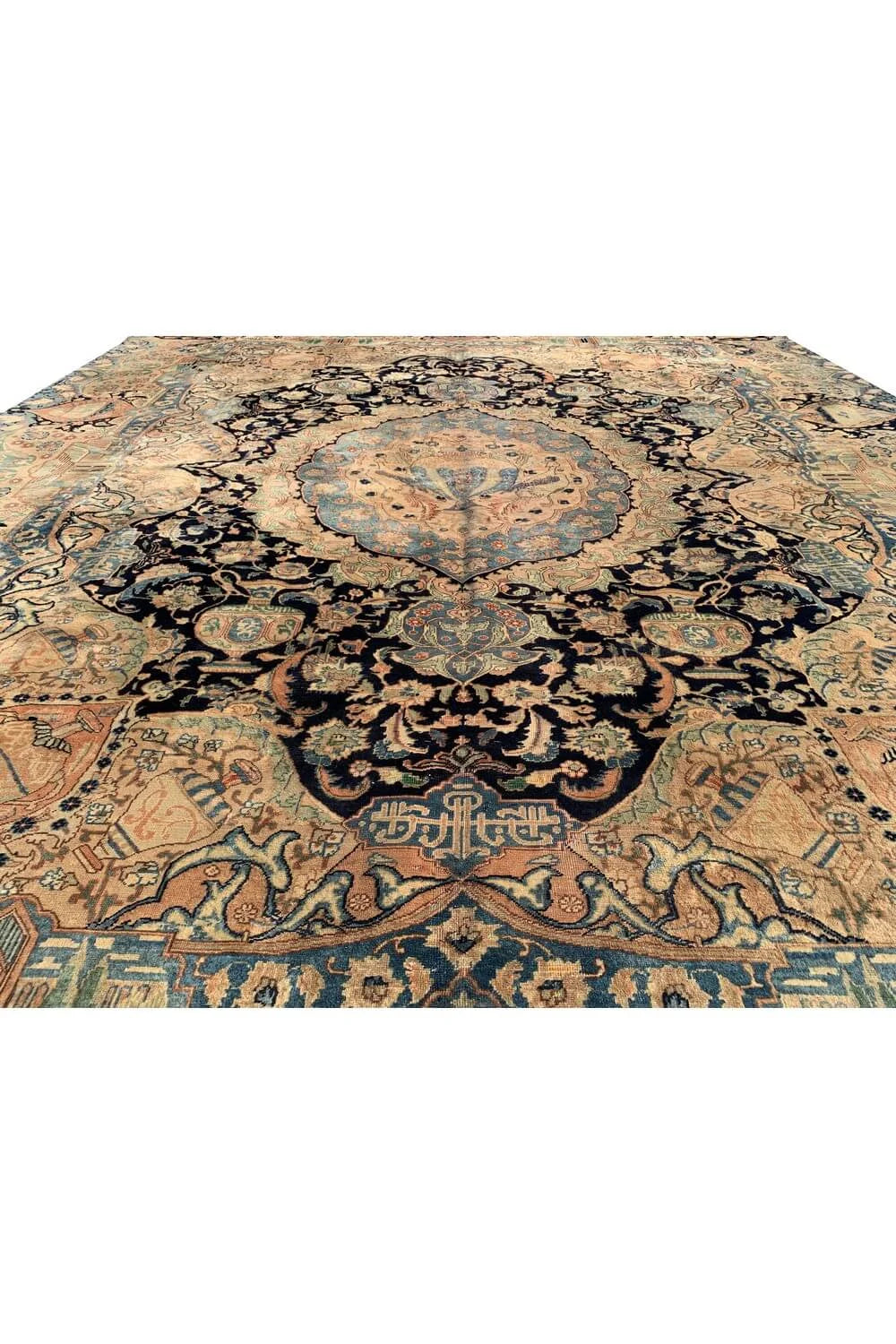 Authentic Hand Knotted Antique Kashmour Pictorial Wool Area Rug 12.7 x 9.7 Ft