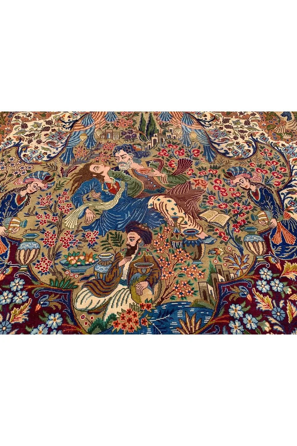 Authentic Hand Knotted Vintage Kashmour Hunting Pictorial Wool Area Rug 12.8x 9.8 Ft