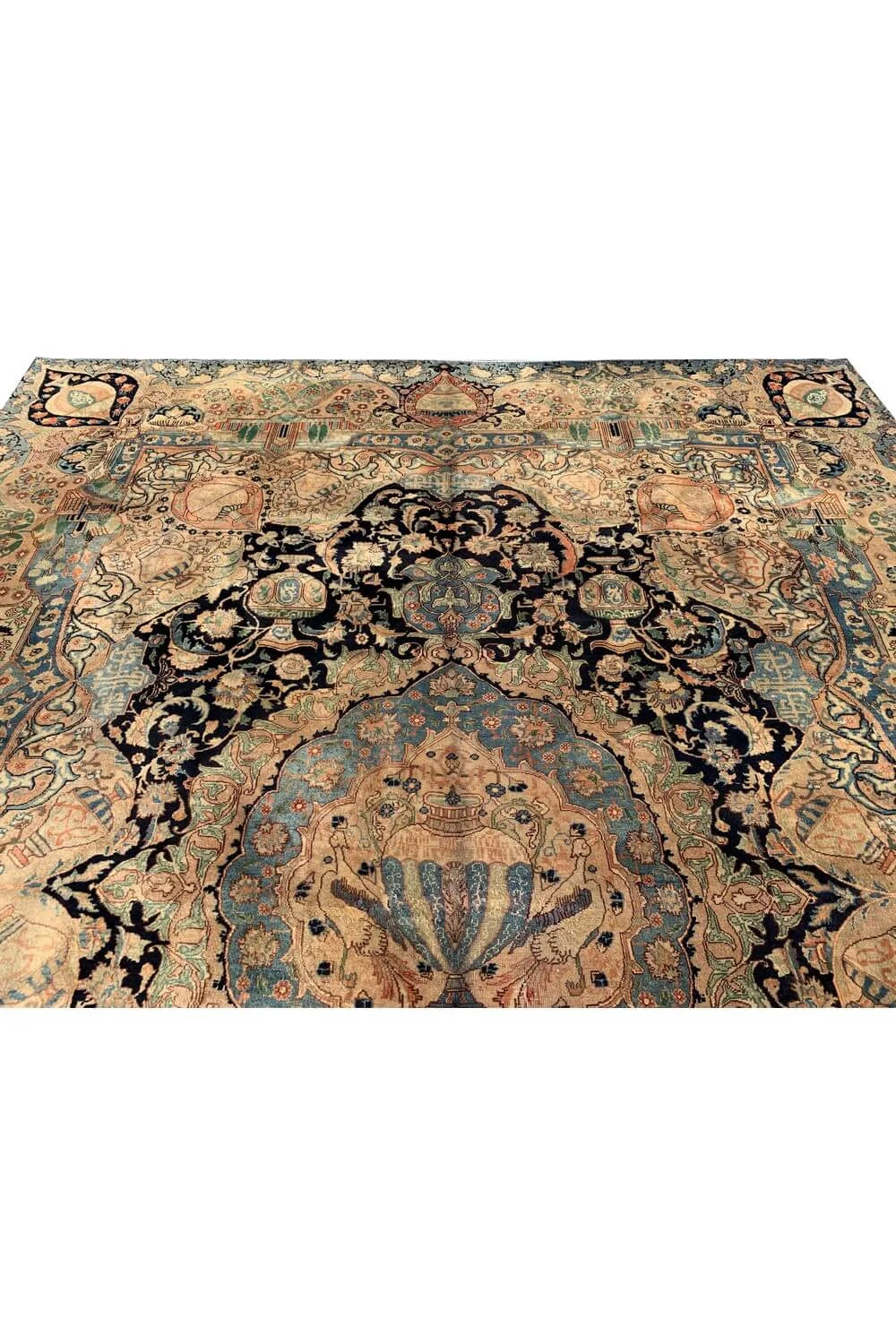 Authentic Hand Knotted Antique Kashmour Pictorial Wool Area Rug 12.7 x 9.7 Ft