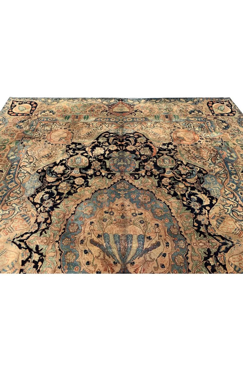 Authentic Hand Knotted Antique Kashmour Pictorial Wool Area Rug 12.7 x 9.7 Ft