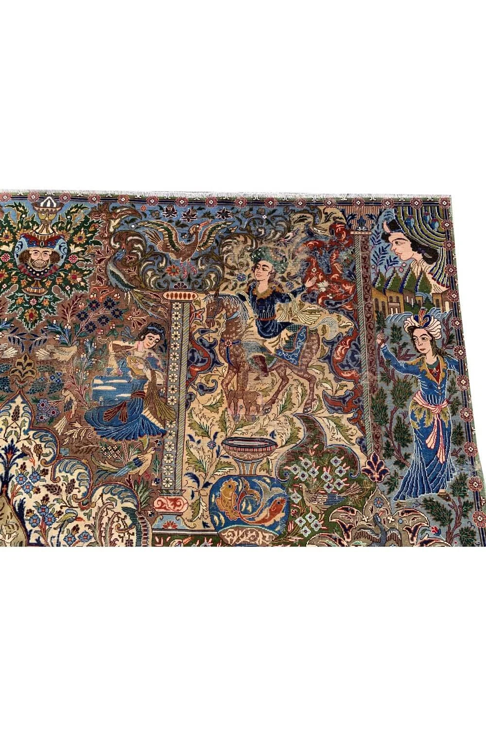 Authentic Hand Knotted Vintage Kashmour Hunting Pictorial Wool Area Rug 12.8x 9.8 Ft