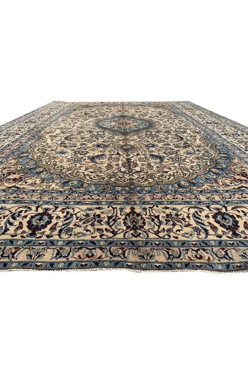 Authentic Hand Knotted Vintage Naeen Wool Area Rug 12.11 x 9.7 Ft