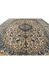 Authentic Hand Knotted Vintage Naeen Wool Area Rug 12.11 x 9.7 Ft