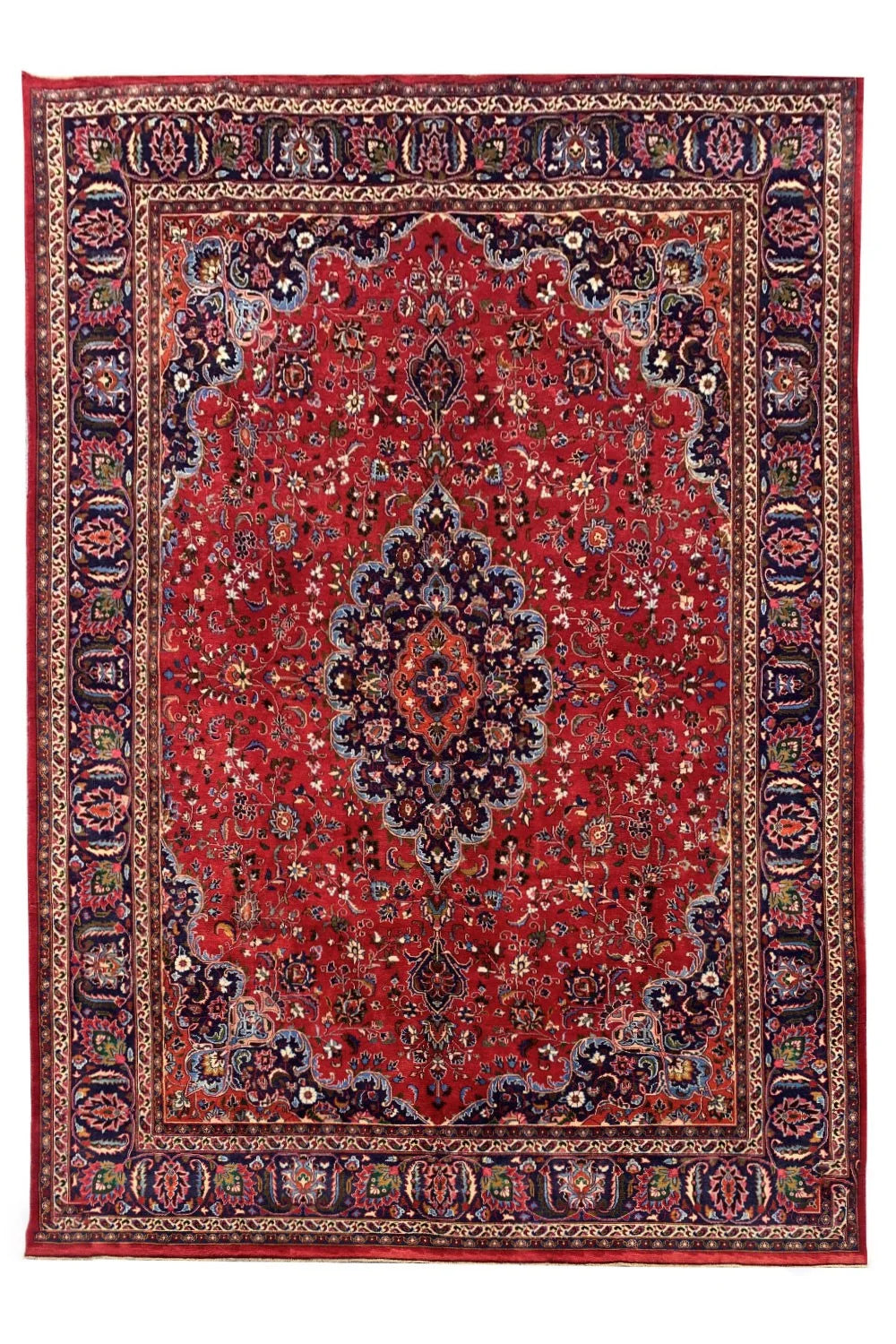 Authentic Hand Knotted Vintage Qashoun Wool Area Rug 12.8 x 9.4 Ft