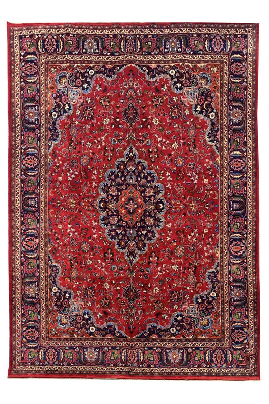 Authentic Hand Knotted Vintage Qashoun Wool Area Rug 12.8 x 9.4 Ft