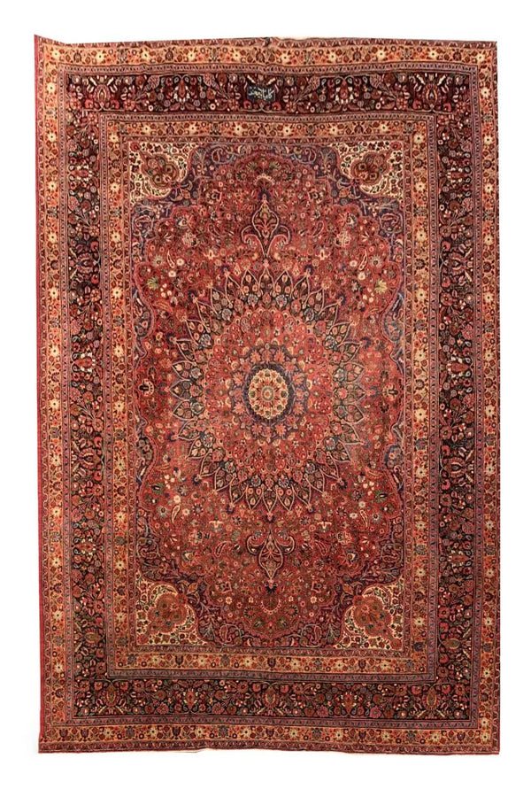 Authentic Hand Knotted Antique Qashoun Wool Area Rug 13.7x 9.11 Ft