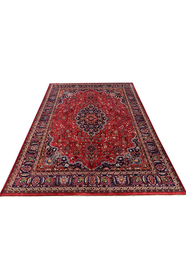 Authentic Hand Knotted Vintage Qashoun Wool Area Rug 12.8 x 9.4 Ft