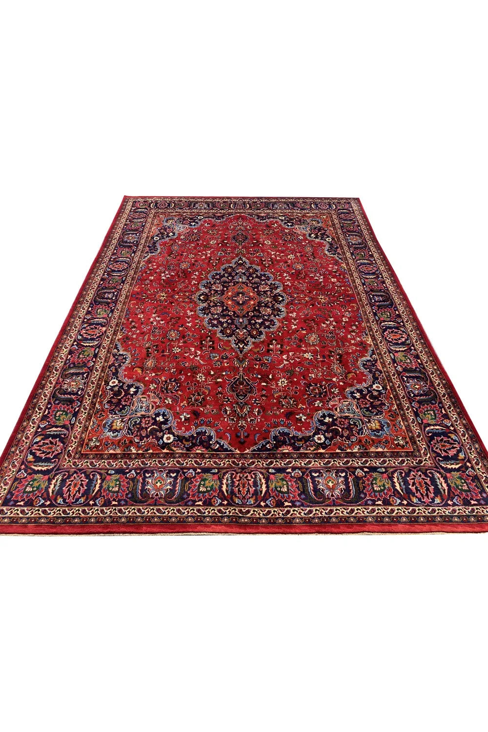 Authentic Hand Knotted Vintage Qashoun Wool Area Rug 12.8 x 9.4 Ft