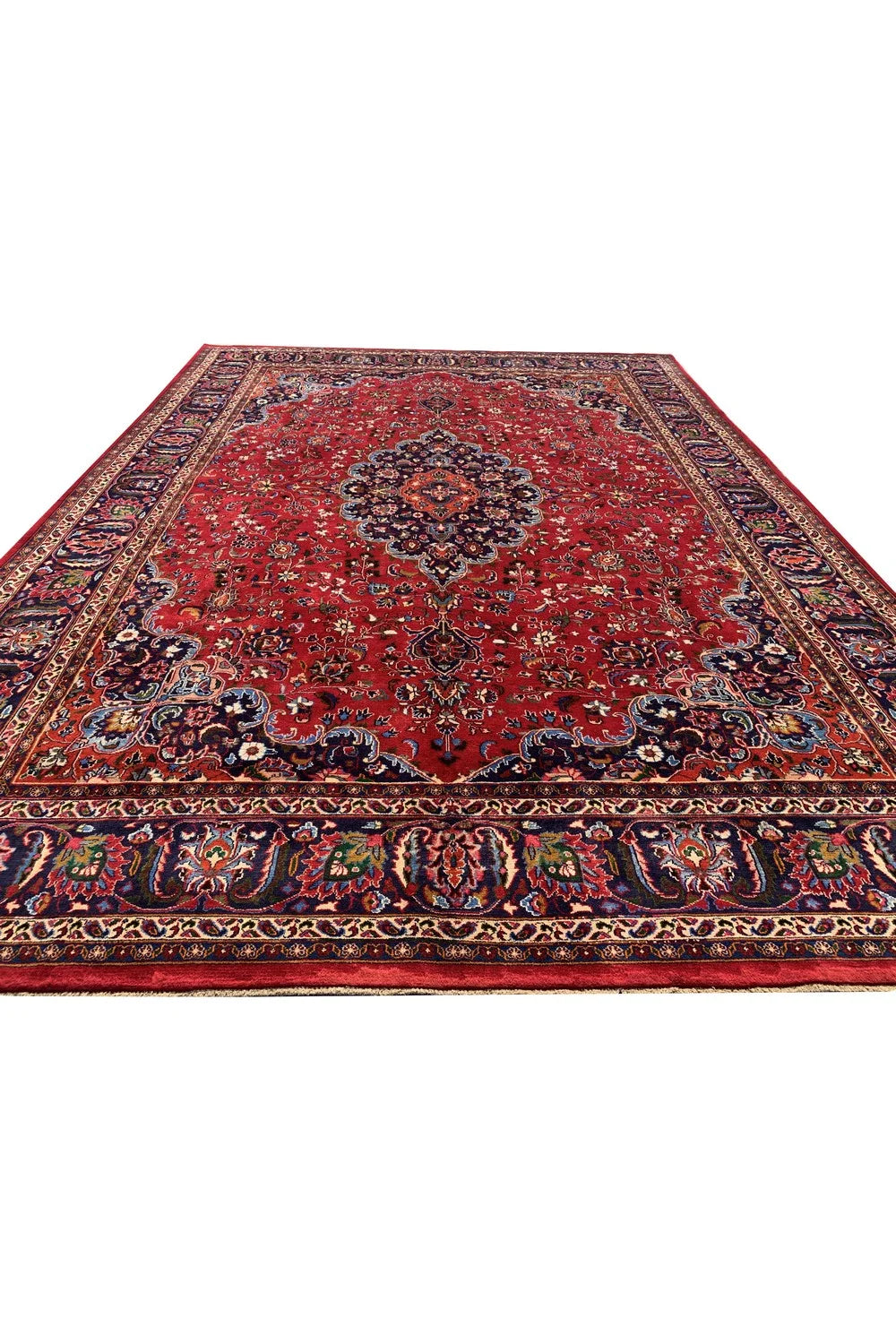 Authentic Hand Knotted Vintage Qashoun Wool Area Rug 12.8 x 9.4 Ft