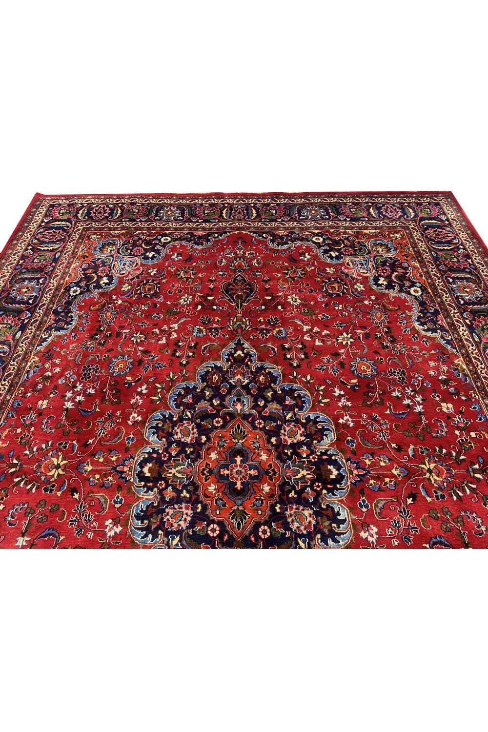 Authentic Hand Knotted Vintage Qashoun Wool Area Rug 12.8 x 9.4 Ft