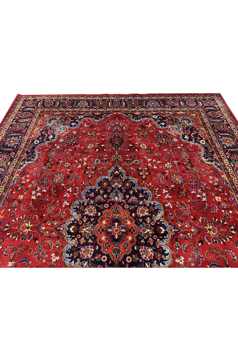 Authentic Hand Knotted Vintage Qashoun Wool Area Rug 12.8 x 9.4 Ft
