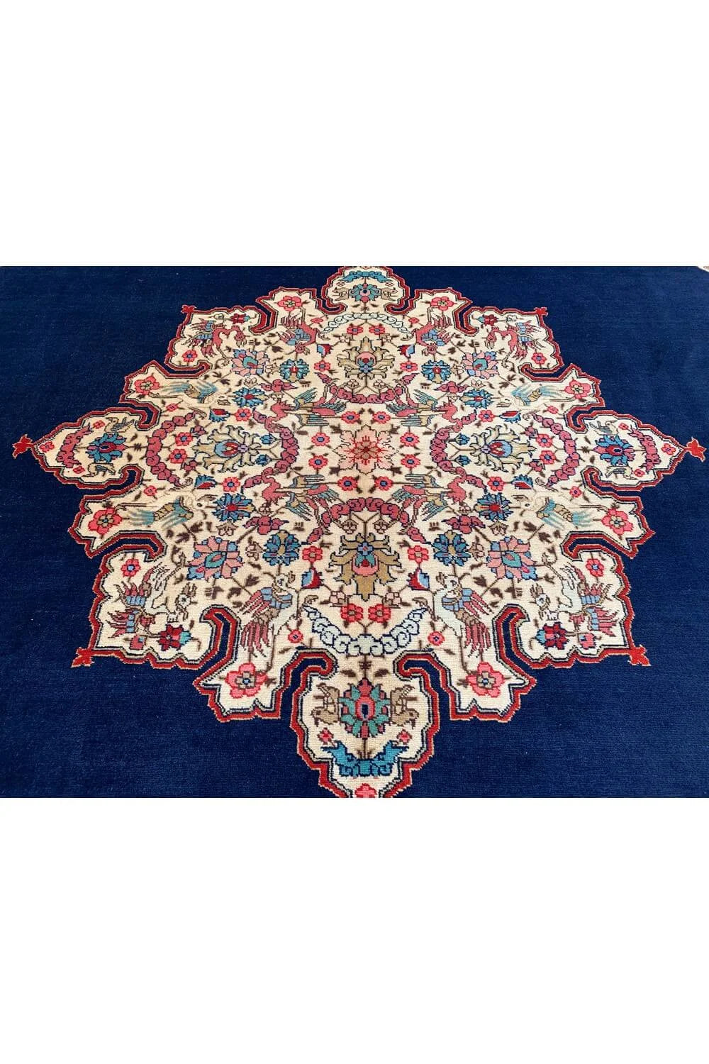 Authentic Hand Knotted Vintage Qirmoun Pictorial Wool Area Rug 11.7 x 8.2 Ft