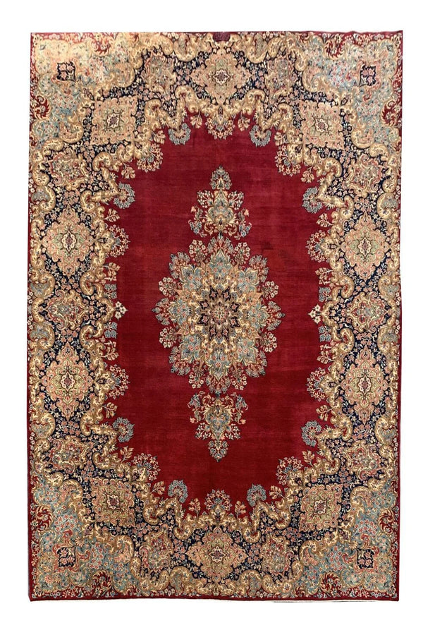 Authentic Hand Knotted Vintage Qirmoun Wool Area Rug 13.6 x 9.8 Ft