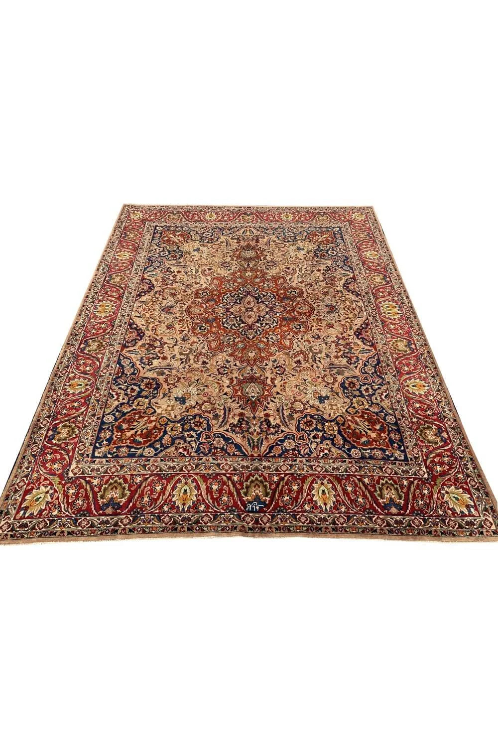 Authentic Hand Knotted Vintage Qirmoun Wool Area Rug 12.8 x 9.9 Ft