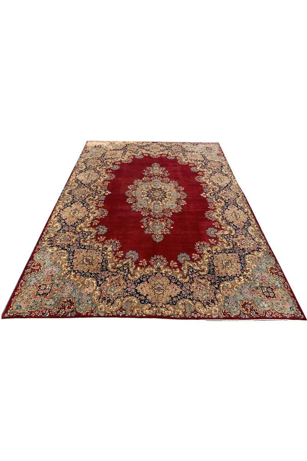 Authentic Hand Knotted Vintage Qirmoun Wool Area Rug 13.6 x 9.8 Ft