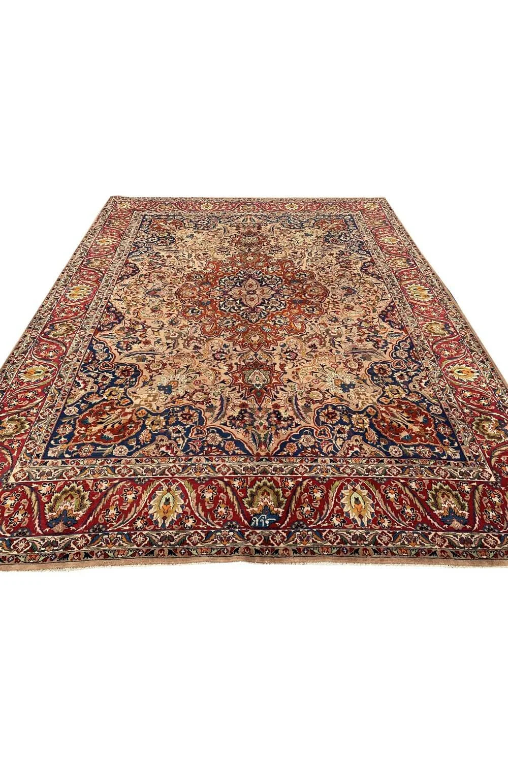 Authentic Hand Knotted Vintage Qirmoun Wool Area Rug 12.8 x 9.9 Ft