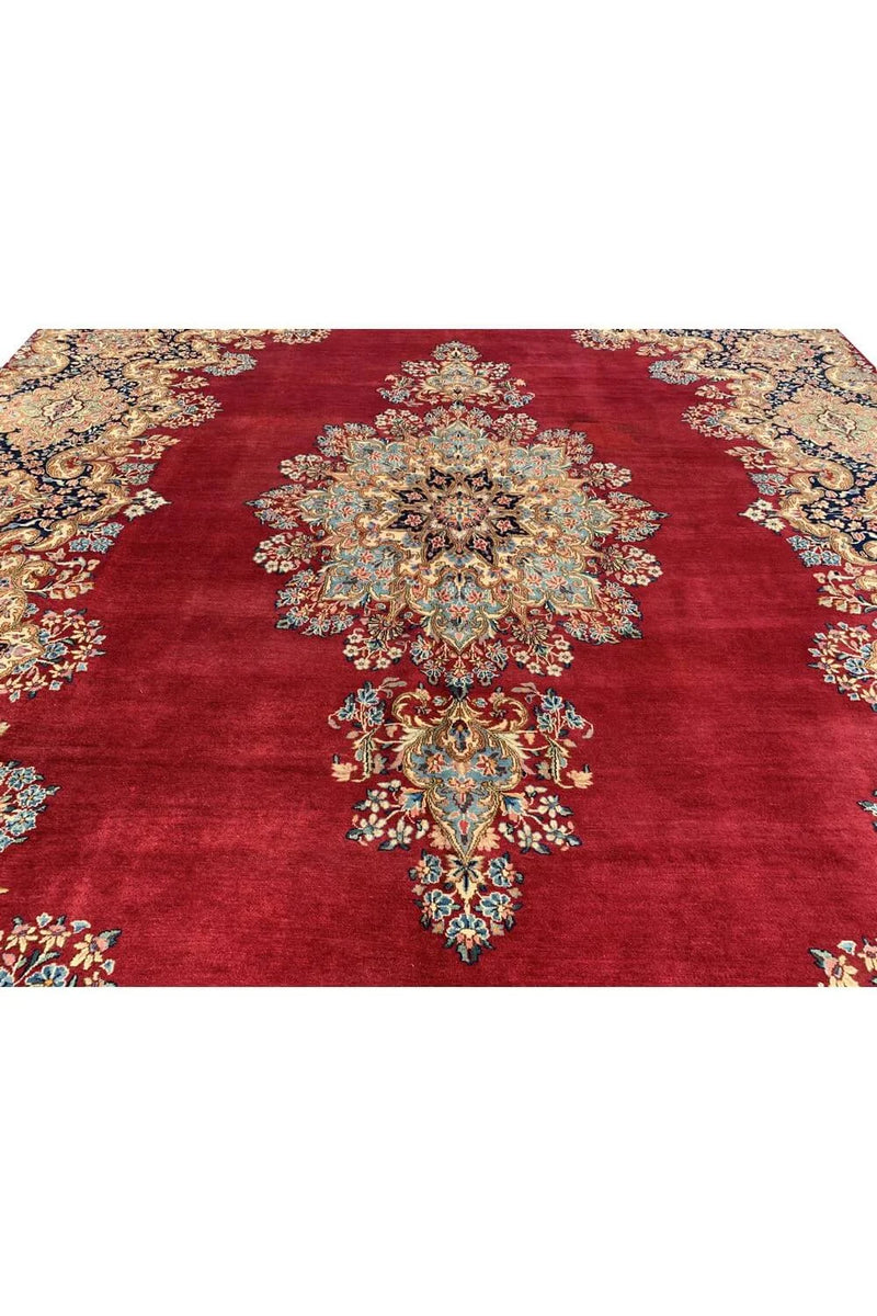 Authentic Hand Knotted Vintage Qirmoun Wool Area Rug 13.6 x 9.8 Ft