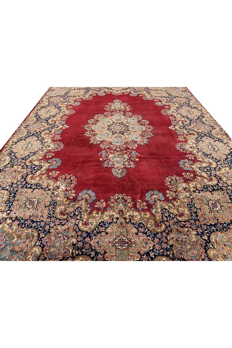 Authentic Hand Knotted Vintage Qirmoun Wool Area Rug 13.6 x 9.8 Ft