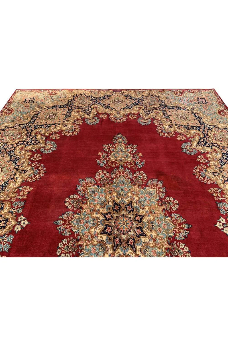 Authentic Hand Knotted Vintage Qirmoun Wool Area Rug 13.6 x 9.8 Ft