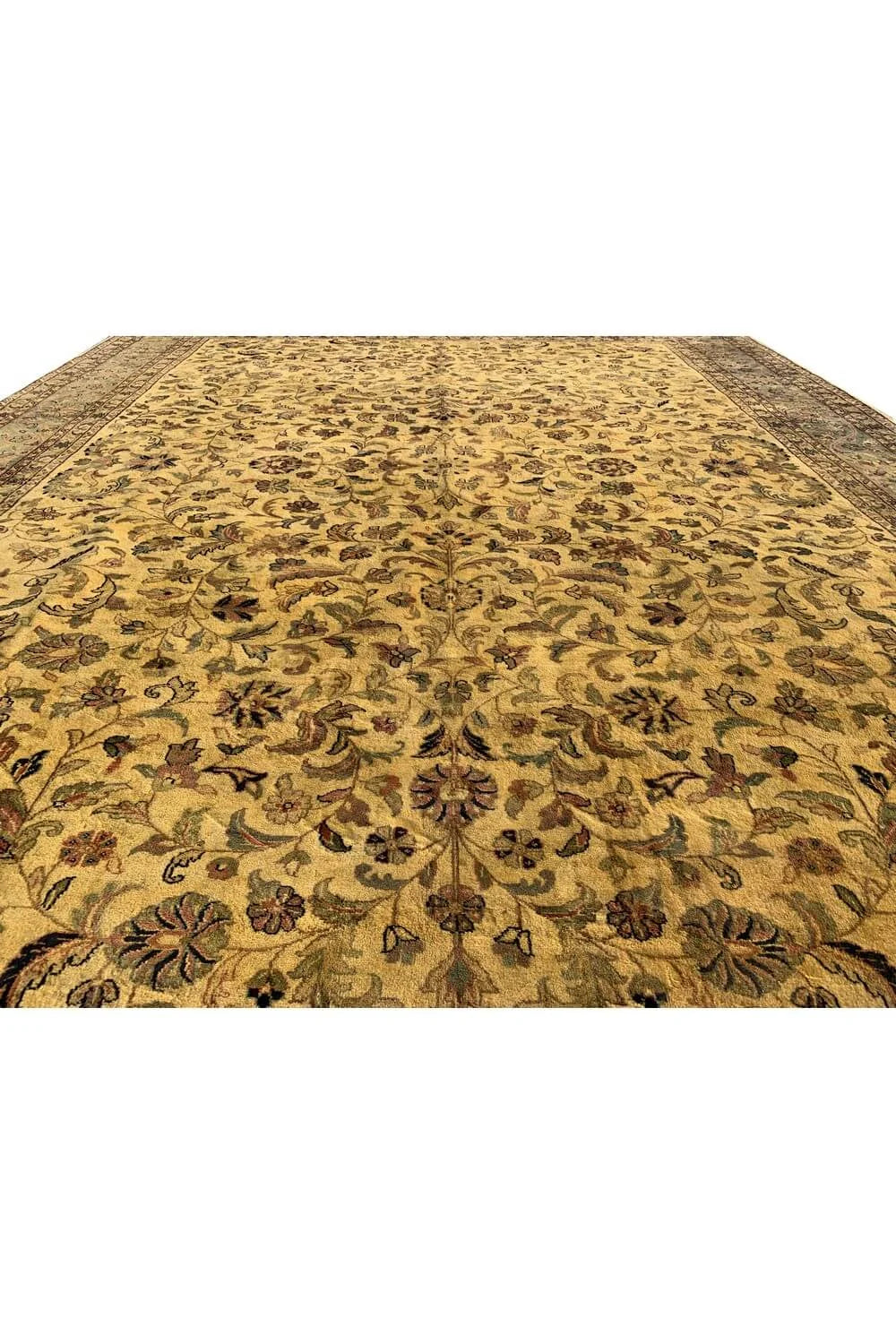 Authentic Hand Knotted Vintage Tabreez Wool Area Rug 12.11 x 9.9 Ft