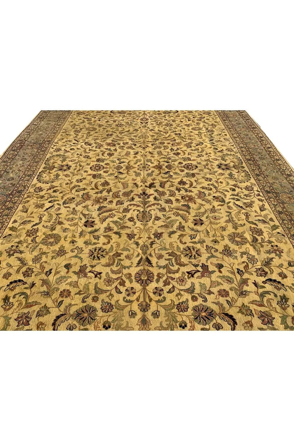 Authentic Hand Knotted Vintage Tabreez Wool Area Rug 12.11 x 9.9 Ft