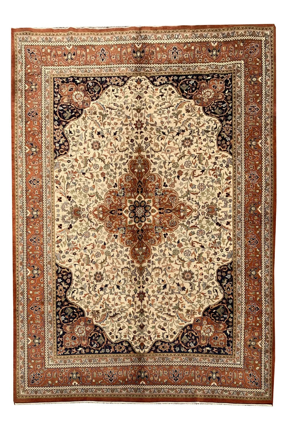 Amazing Hand Knotted Vintage Tribal Tabreez Wool Area Rug 11.0 x 8.0 Ft