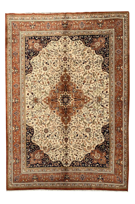 Amazing Hand Knotted Vintage Tribal Tabreez Wool Area Rug 11.0 x 8.0 Ft