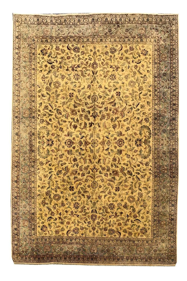Authentic Hand Knotted Vintage Tabreez Wool Area Rug 12.11 x 9.9 Ft