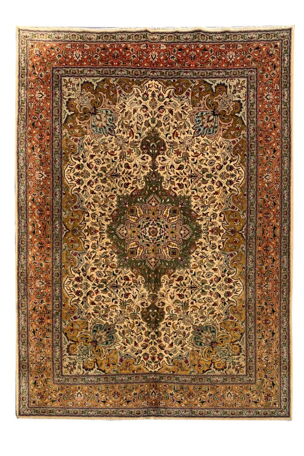 Authentic Hand Knotted Vintage Tabreez Wool Area Rug 11.1 x 8.1 Ft