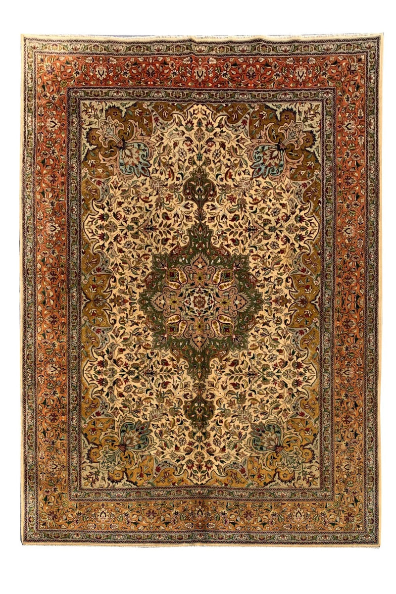 Authentic Hand Knotted Vintage Tabreez Wool Area Rug 11.1 x 8.1 Ft